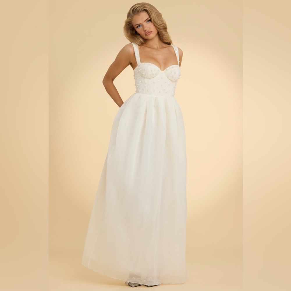 Ivory Maxi Dress with Embellished Bust